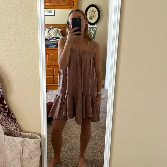 free people brown mini dress Free People Atlas Faux Suede Mini Dress
